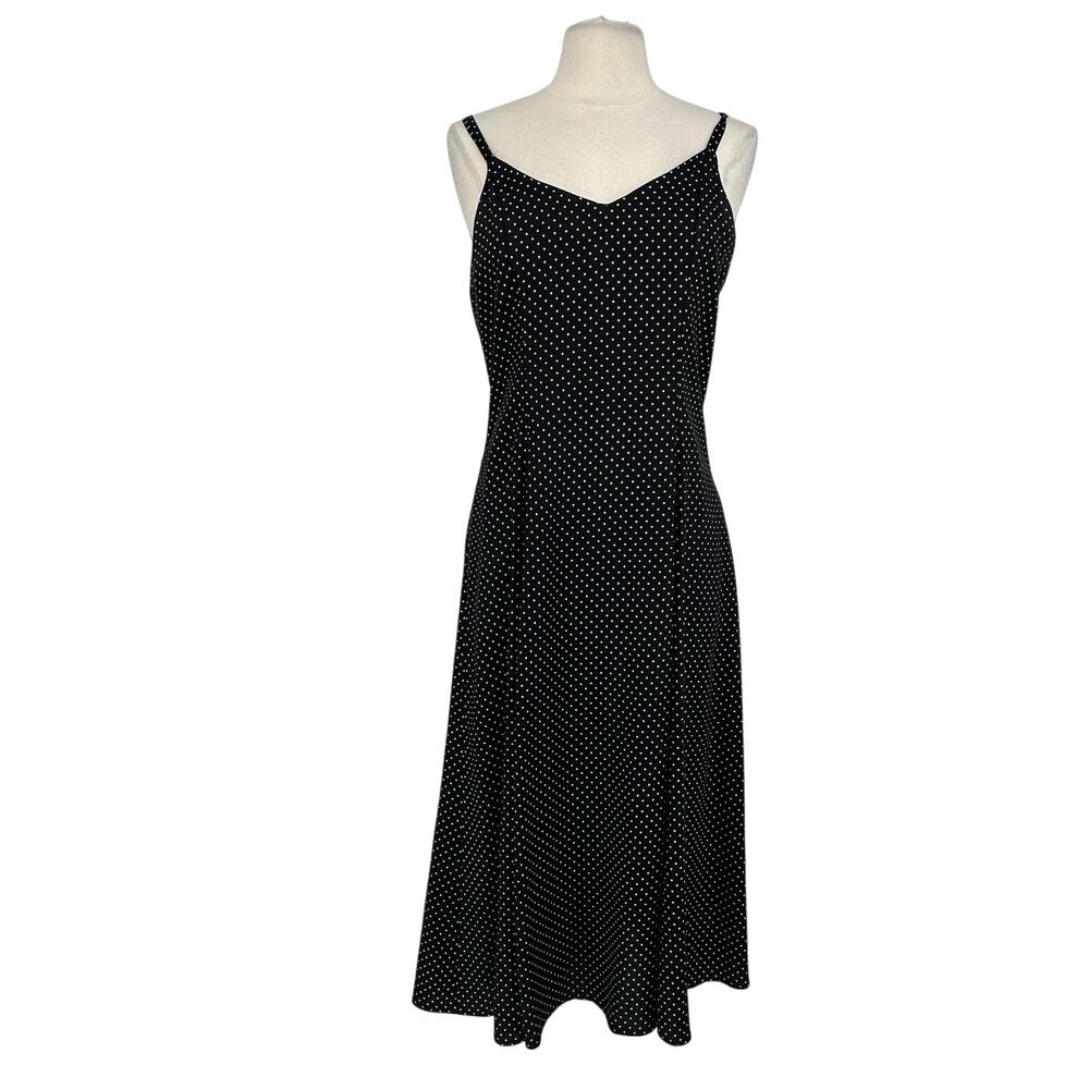 Vintage Y2K Slip Midi Dress Size M Polka Dot Minimalist Capsule Wardrobe Black